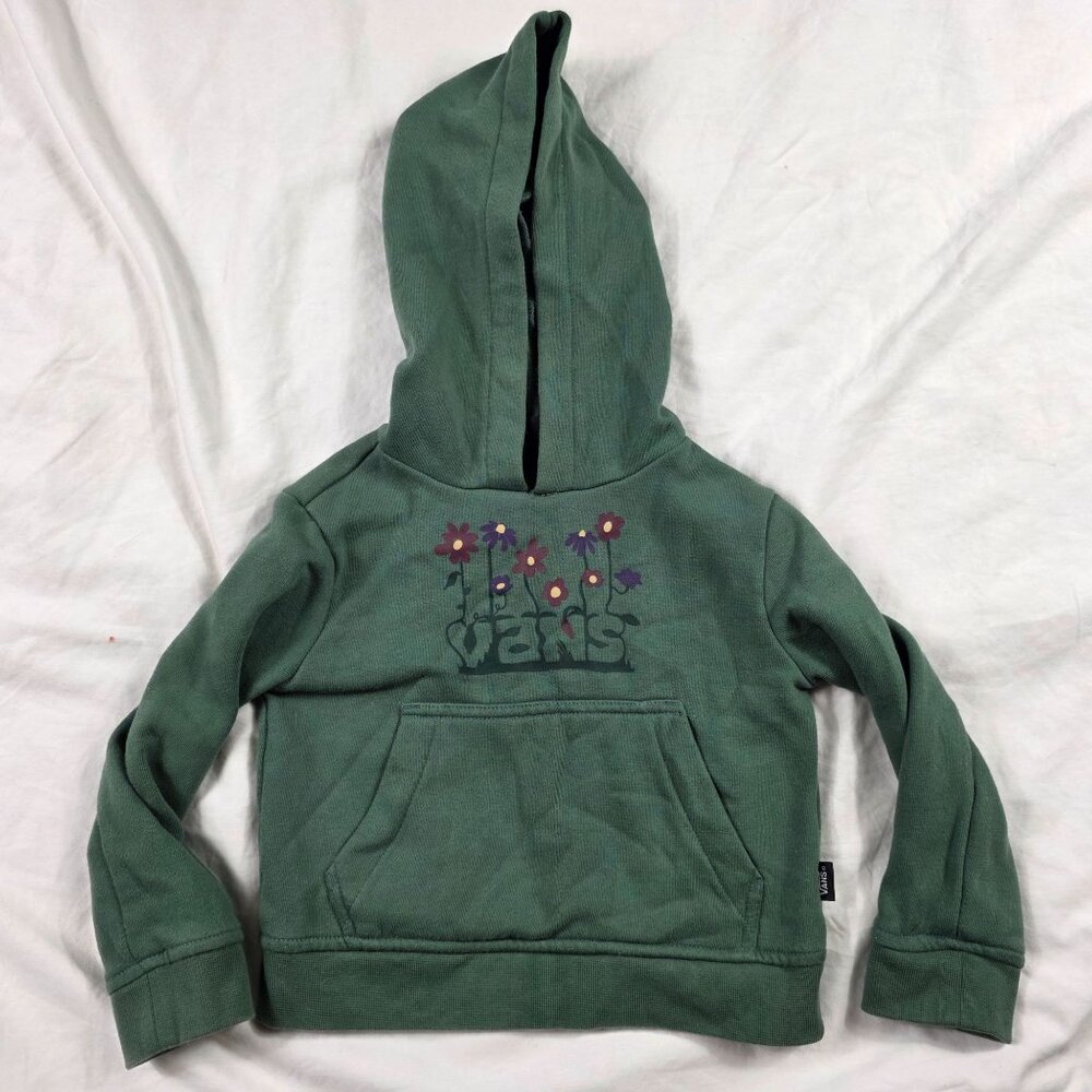 Vans Toddler Girls Hoodie Size 2T Green Floral Print Pullover Long Sleeve